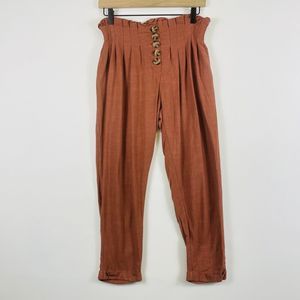 Native Youth Terra Cotta‎ Brown Paper Bag Linen Viscose Ankle Pants Womens XS